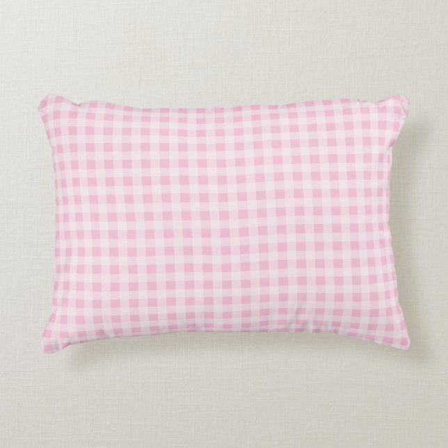 Pastell Rosa Gingham Rutig Prydnadskudde (Framsidan)