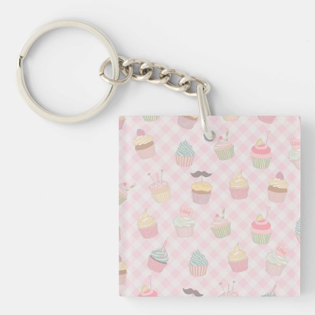 Pastell Rosa Gingham Söt Cupcake-mönster (Framsidan)