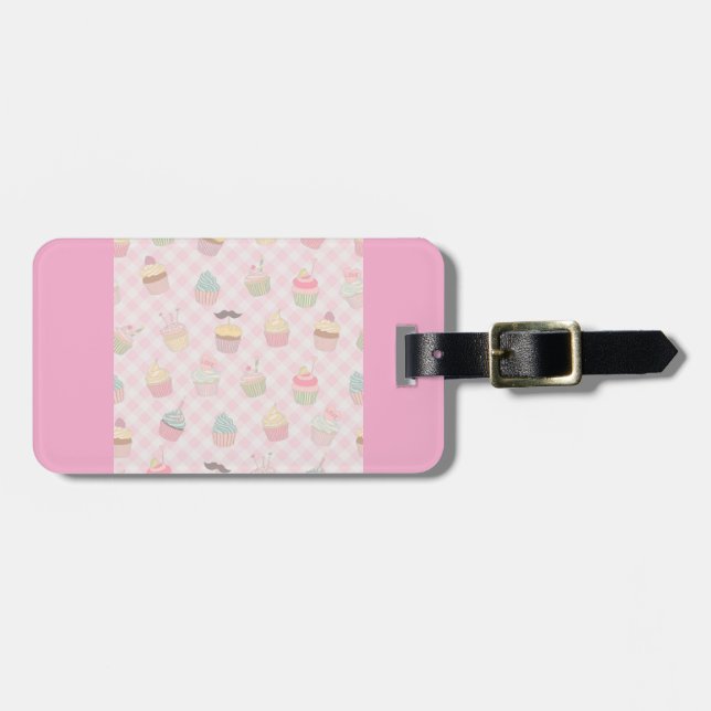 Pastell Rosa Gingham Söt Cupcake-mönster Bagagebricka (Horisontell Framsida)