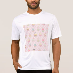 Pastell Rosa Gingham Söt Muffins Mönster T Shirt