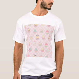 Pastell Rosa Gingham Söta Cupcakes Mönster T Shirt