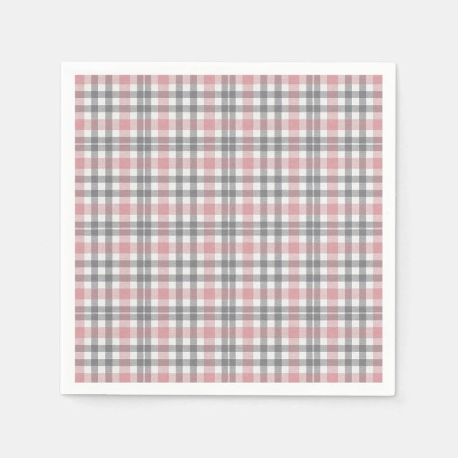 Pastell Rosa Grå Vit Rutig Mönster Pappersservett (Framsidan)
