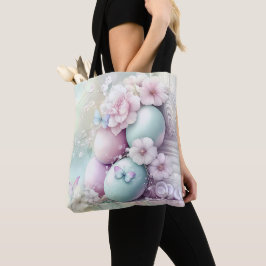 PASTELL ROSA & GRÖNA PÅSKEÄGG & BLOMMOR TYGKASSE