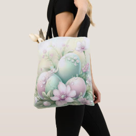PASTELL ROSA & GRÖNA PÅSKEÄGG & BLOMMOR TYGKASSE