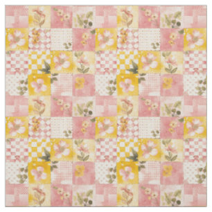 Pastell Rosa Gul Lapptäcke Vintage Quilt Tyg