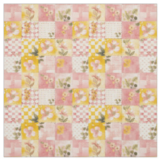 Pastell Rosa Gul Lapptäcke Vintage Quilt Tyg