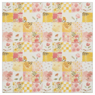 Pastell Rosa Gul Lapptäcke Vintage Quilt Tyg