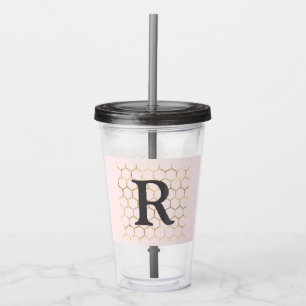 Pastell Rosa Guld Hexagon Monogram Take Away Mugg