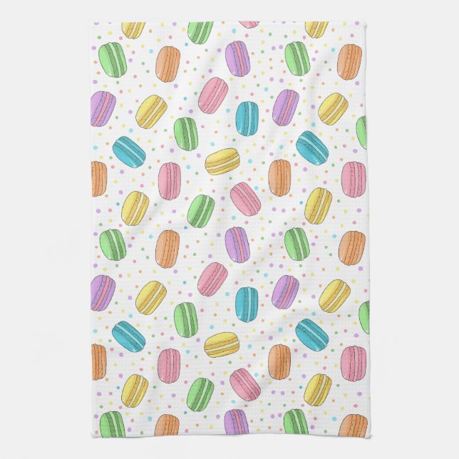 Pastell Rosa Gult Grönt Blått Franska Macarons Kökshandduk (Vertikal)