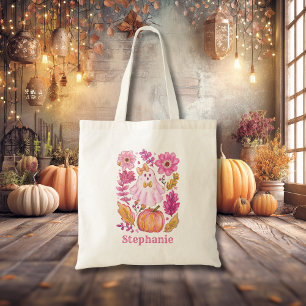 Pastell Rosa Halloween-spöke med anpassat namn Tygkasse