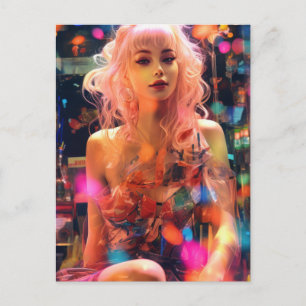 Pastell Rosa Hår Kvinnlig Postkort Vykort