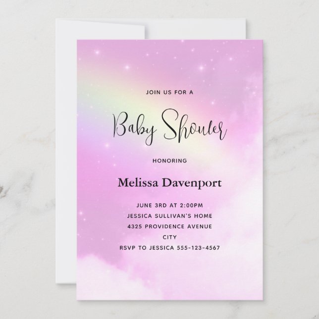 Pastell Rosa Himmel med Fluffiga Moln Baby Shower Inbjudningar (Framsida)