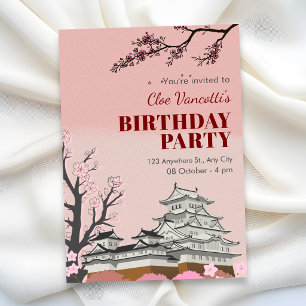 Pastell rosa japansk blomning födelsedag inbjudningar