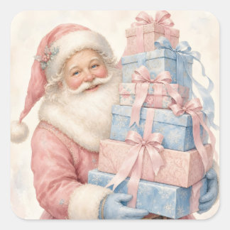 Pastell Rosa Jul Tomte med presenter Fyrkantigt Klistermärke