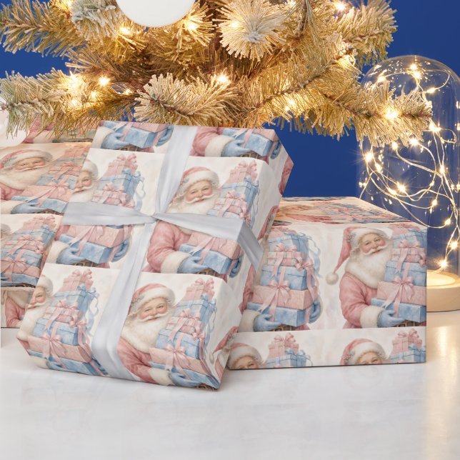 Pastell Rosa Jul Tomte med presenter  Presentpapper (Helgdagar)