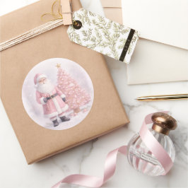 Pastell Rosa Jul Tomte Runt Klistermärke