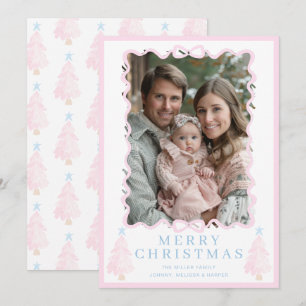 Pastell Rosa Jul Vattenfärg Julgran Julkort