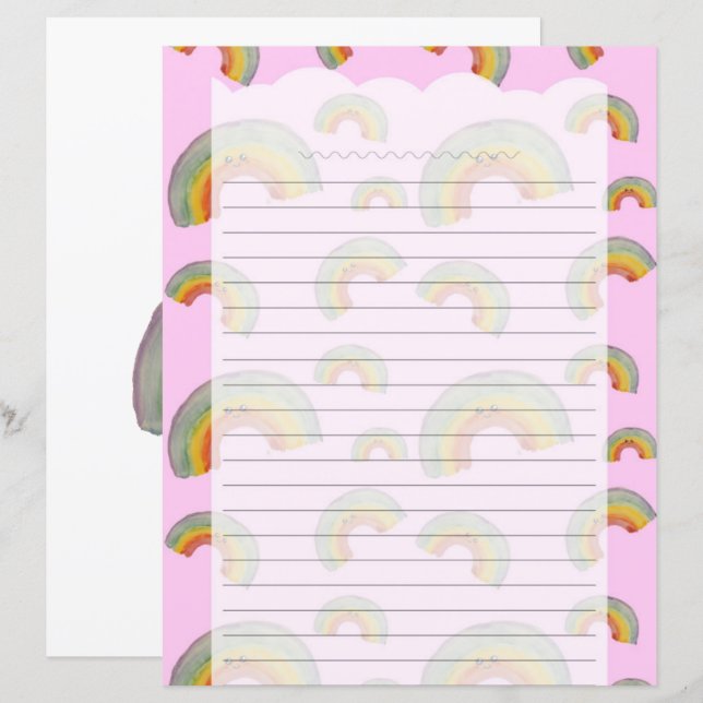 Pastell Rosa Kawaii Regnbåge Pappersvaror Papper (Fram/baksida)
