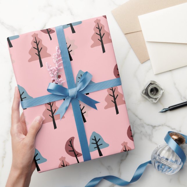 Pastell Rosa Kookie Träd Mönster Högtid Presentpapper (Gifting)