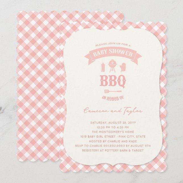 Pastell Rosa Kryssor BBQ Chic Tjej Baby Shower Fes Inbjudningar (Fram/baksida)