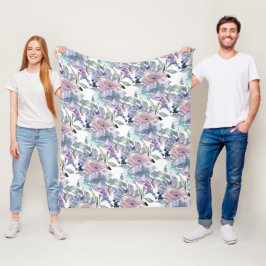 Pastell Rosa Lila Damblå Blommig Fleecefilt