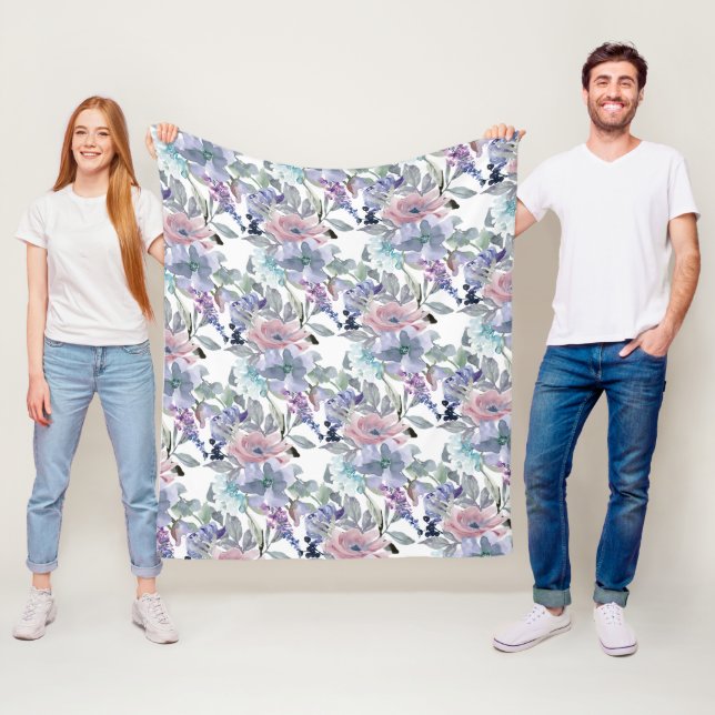Pastell Rosa Lila Damblå Blommig Fleecefilt (På plats)