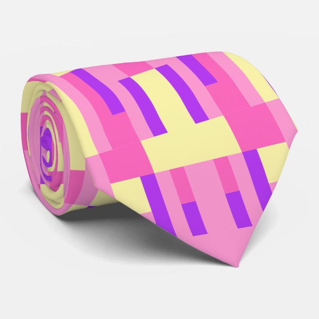 Pastell Rosa Lila Geometrisk Pixelblocksmönster Slips (Rullad)