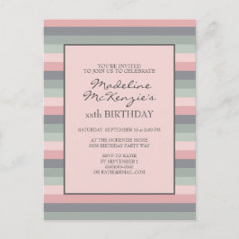 Pastell Rosa Lila Grön Randiga Födelsedagsinbjudan Vykort