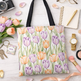 Pastell Rosa Lila Tulpaner Mönster Vårblommor Tygkasse