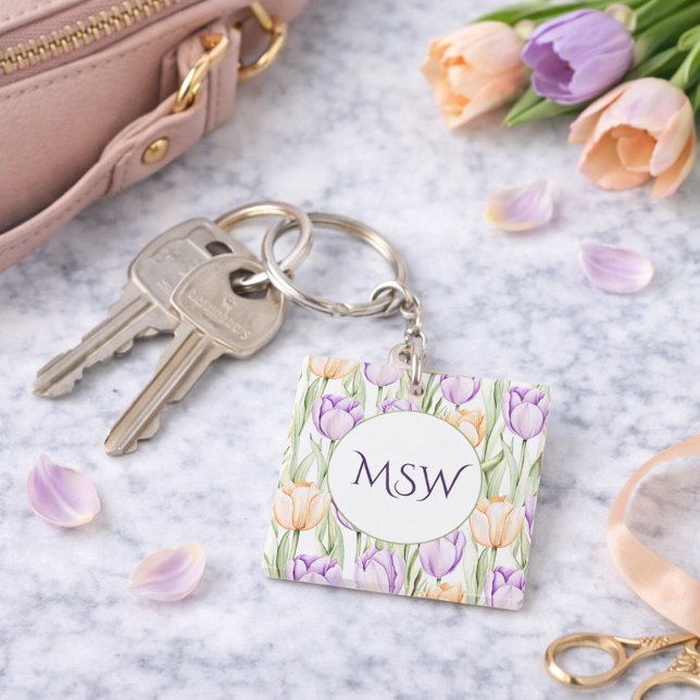 Pastell Rosa Lila Tulpaner Vårblommig Monogram (Skapare uppladdad)