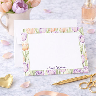 Pastell Rosa Lila Tulpaner Vårblommor Namn Anteckningskort