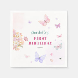 Pastell rosa liten fjäril födelsedag pappersservett