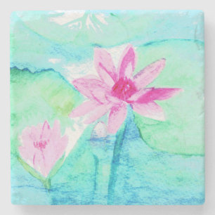 Pastell Rosa Lotusblommor Akvarell Stenunderlägg