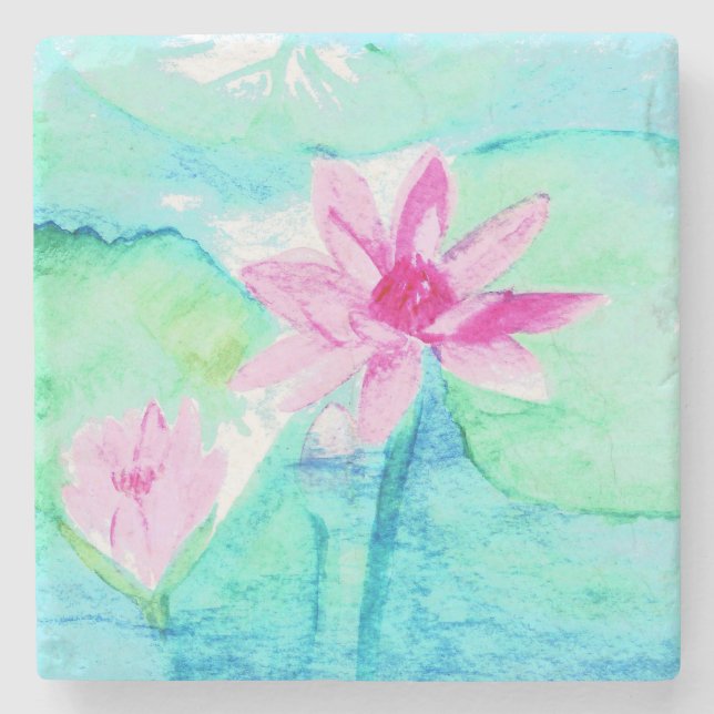 Pastell Rosa Lotusblommor Akvarell Stenunderlägg (Framsidan)