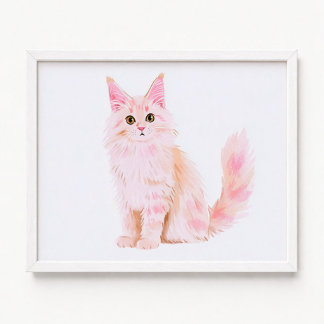 Pastell Rosa Maine Coon Katt Målning Poster