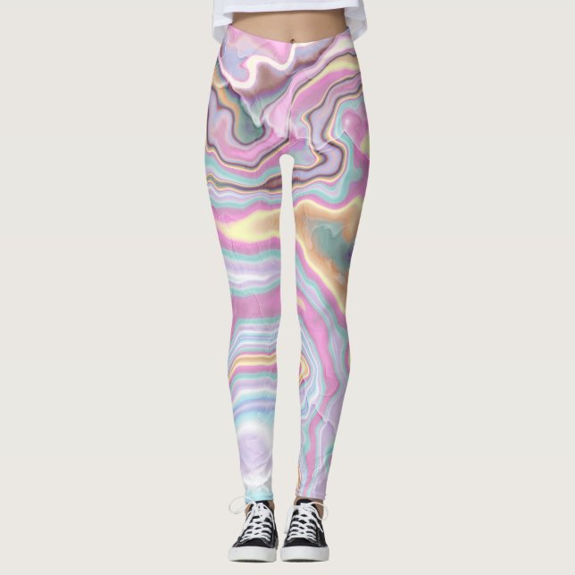 Pastell Rosa Marmor Serenitet Leggings (Framsida)