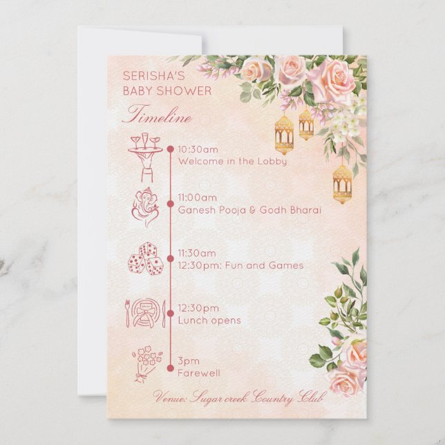 Pastell rosa marockanska lyktor baby shower tidsli inbjudningar (Framsida)