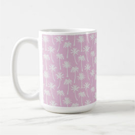 PASTELL ROSA MED VITA SOMMAR TROPISKA PALMER KAFFEMUGG