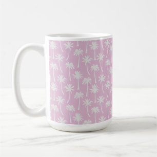 PASTELL ROSA MED VITA SOMMAR TROPISKA PALMER KAFFEMUGG