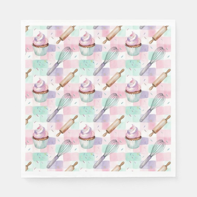 Pastell Rosa & Mint Cupcake Bakmönster Pappersservett (Framsidan)