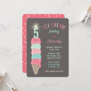 Pastell Rosa Mint Glasskebarn 5-års födelsedagsfes Inbjudningar