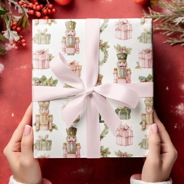 Pastell Rosa Nötknäppare Julpresentpapper Presentpapper (Skapare uppladdad)