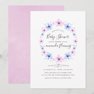 Pastell Rosa och Blå Blommig Bebis Shower Inbjudningar