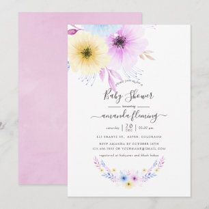 Pastell Rosa och Blå Blommig Bebis Shower Inbjudningar
