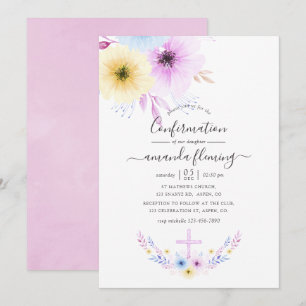 Pastell Rosa och Blå Blommig Konfirmation Inbjudningar