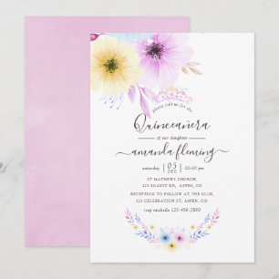 Pastell Rosa och Blå Blommig Quinceañera Inbjudningar