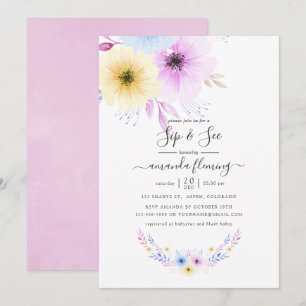 Pastell Rosa och Blå Blommig Sipp och Se Inbjudningar