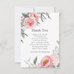 Pastell Rosa och Grå Boho Blommig Bebis Shower Tack Kort