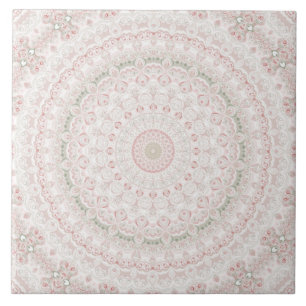Pastell Rosa och Grön Mandala Mönsterdesign Kakelplatta