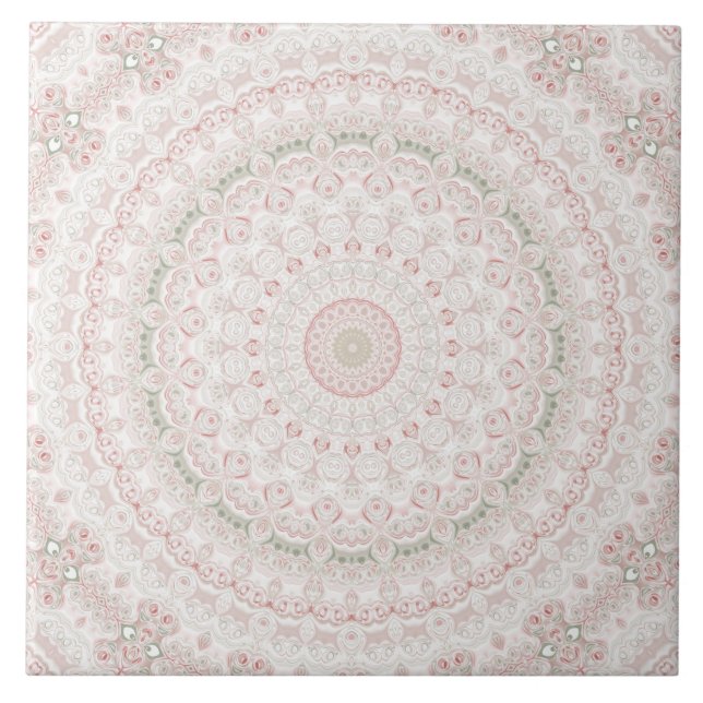 Pastell Rosa och Grön Mandala Mönsterdesign Kakelplatta (Framsidan)